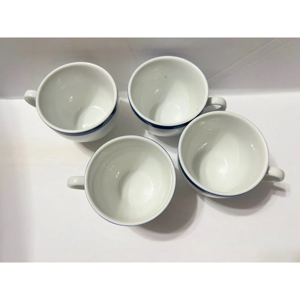 Williams Sonoma Brasserie Coffee Cups Set of 4 White Blue Rim Japan Bistro Mugs
